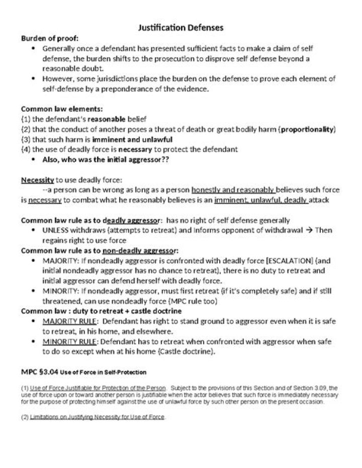 Is self defense a justification defense?